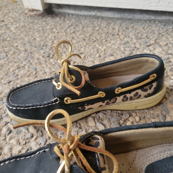 Sperry Black and Cheetah Print Top-Siders with Gold Laces - Picture 6 of 11